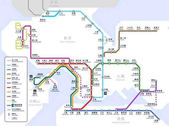 Map of the Hong Kong Rail system or MTR